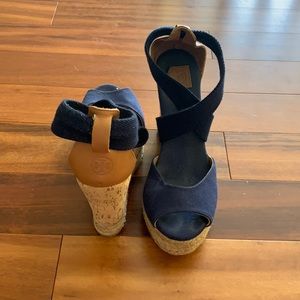Tory Burch navy wedges